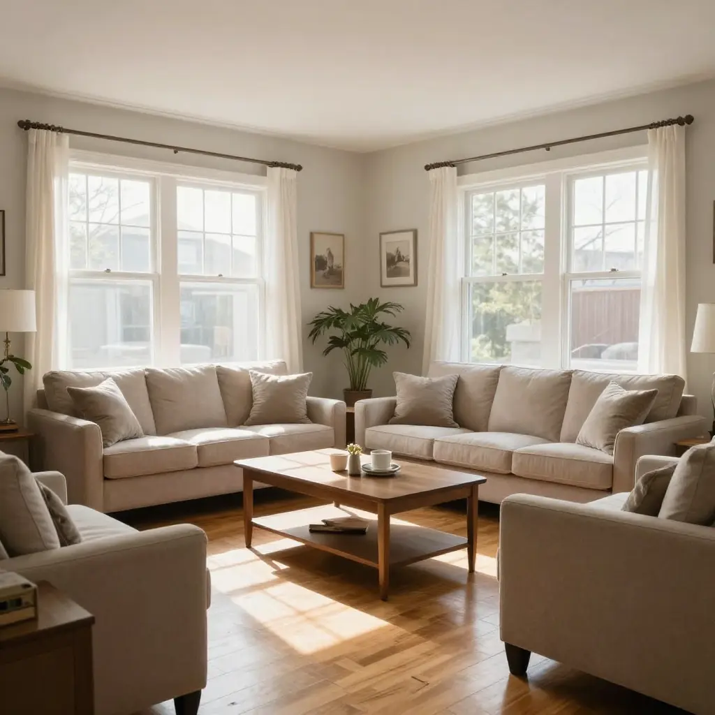 Clean and well-maintained living room with natural light
